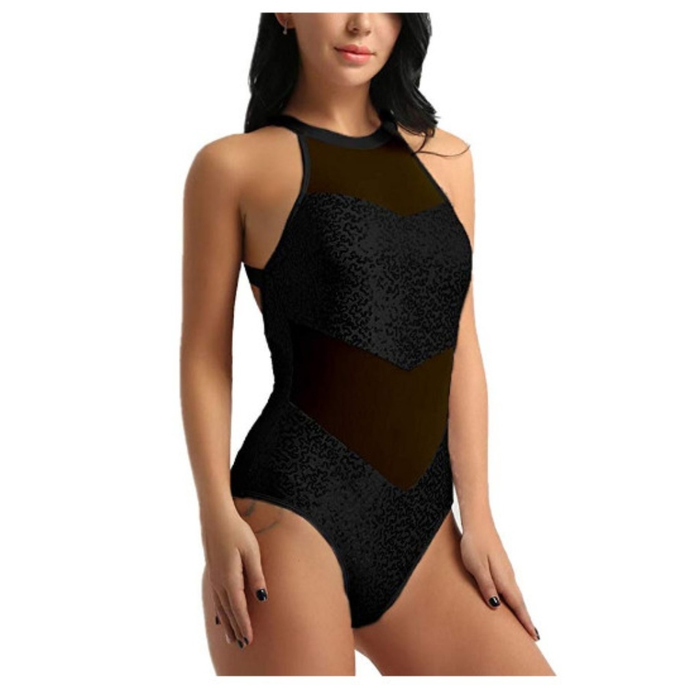 Halter Neck Sequin  Leotard Bodysuit Dancewear